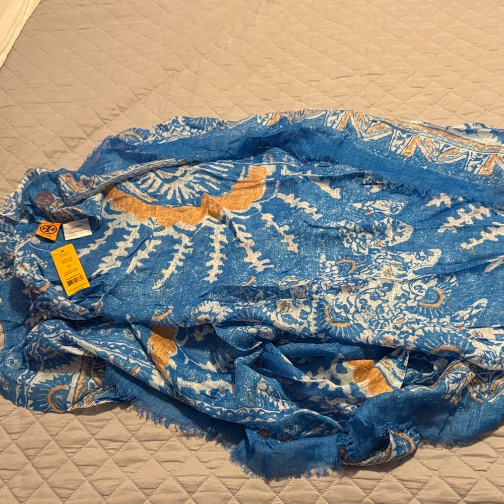 Tory Burch Blue and Orange Madura Scarf